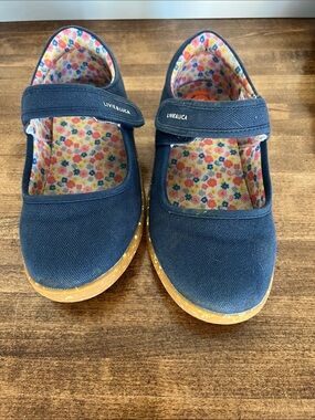 Livie & Luca Navy Canvas Mary Jane Shoes with Floral Insole